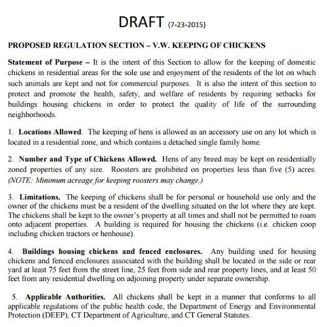 This is the Zoning Commission's draft chicken keeping regulation, which will be voted on next month. This version far exceeds any expectation I ever had of the type of regulation that might come from this Commission, but...it ain't over until the fat lady sings. Stay tuned! This is the Zoning Commission's draft chicken keeping regulation, which will be voted on next month. This version far exceeds any expectation I ever had of the type of regulation that might come from this Commission, but...it ain't over until the fat lady sings. Stay tuned!